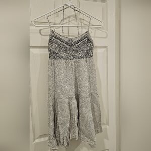 American Eagle Outfitters White & Black Geometric Pattern Smocked Mini Dress